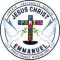 Paris France Mission logo featuring a cross with colorful text "PARIS FRANCE" and the phrases "Vous êtes ici" and "You are here." Two white doves holding olive branches face each other. Around the border are the words "Liberté, Égalité, Fraternité," "Jesus Christ," and "Emmanuel." which means «God With Us».