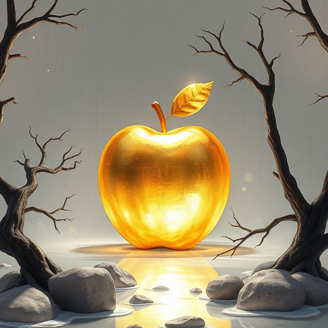 a gold apple in a silver setting