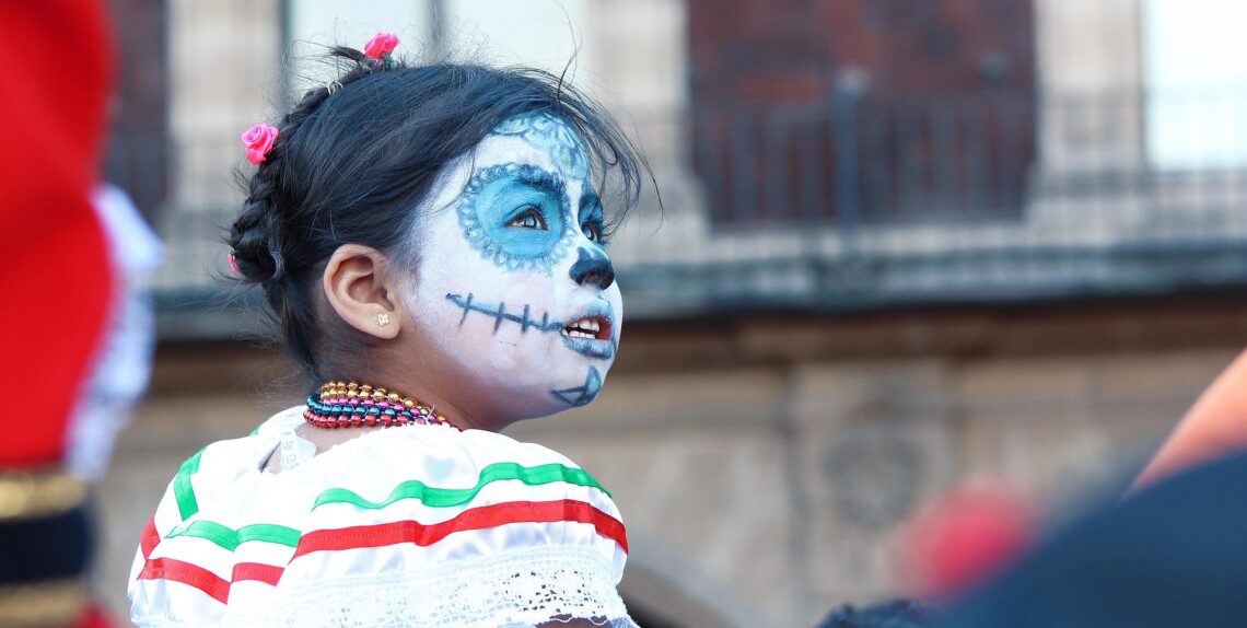 A child with a death mask