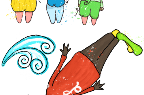 3 little piggies looking at the bad big wolve