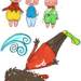 3 little piggies looking at the bad big wolve