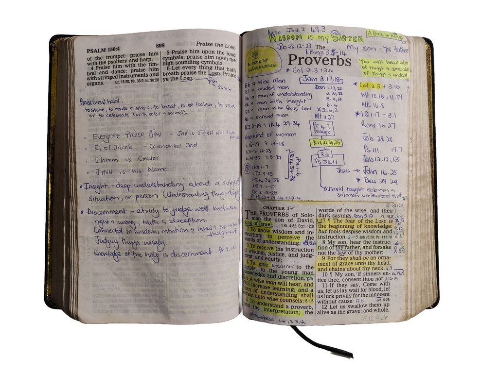 The Bible open at The Book of Proverbs